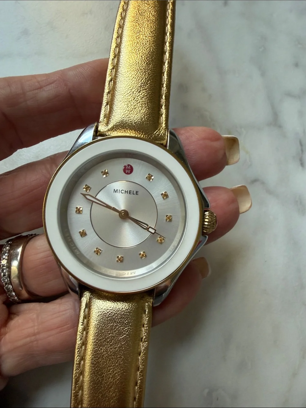 Michele Cape Women’s Large Watch with Yellow Topaz Set Hour Markers MWW27A000024